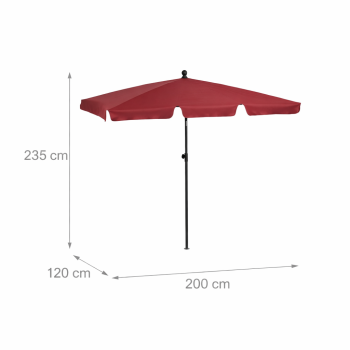 Lauko skėtis su reguliuojamu kampu, raudonas, aukštis 235 cm, plotis 200 cm