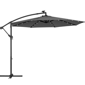 Lauko skėtis su šonine atrama ir LED apšvietimu, pilkas, skersmuo 300 cm, aukštis 245 cm