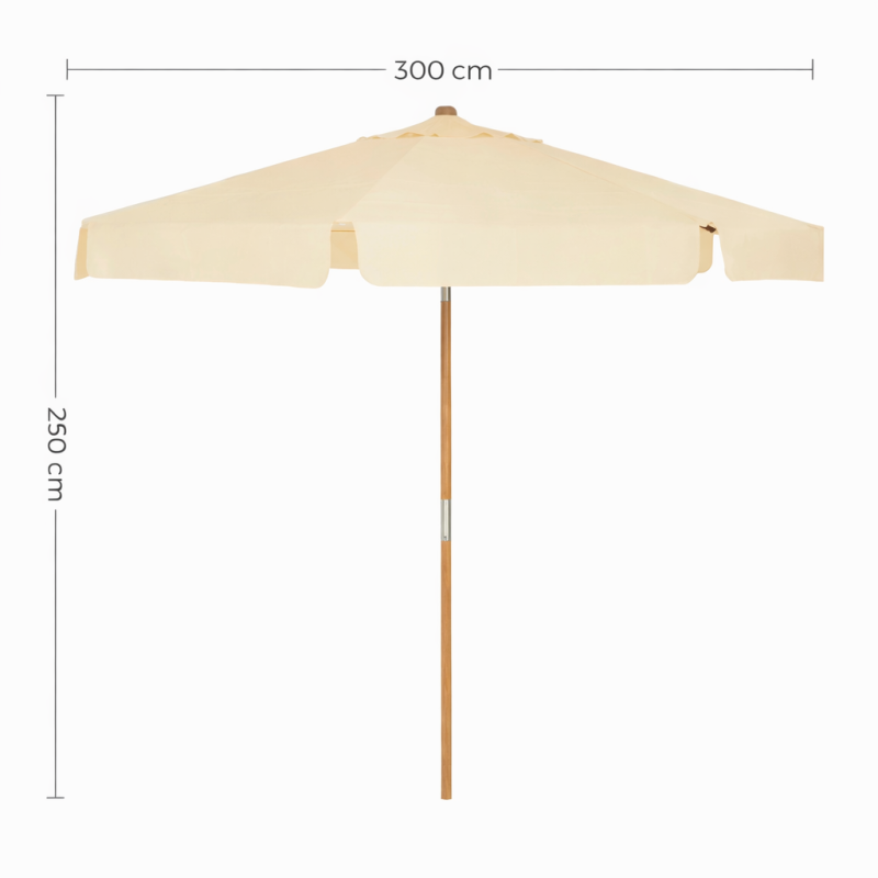 Lauko skėtis su centrine medine koja, smėlinis, skersmuo 300 cm, aukštis 250 cm