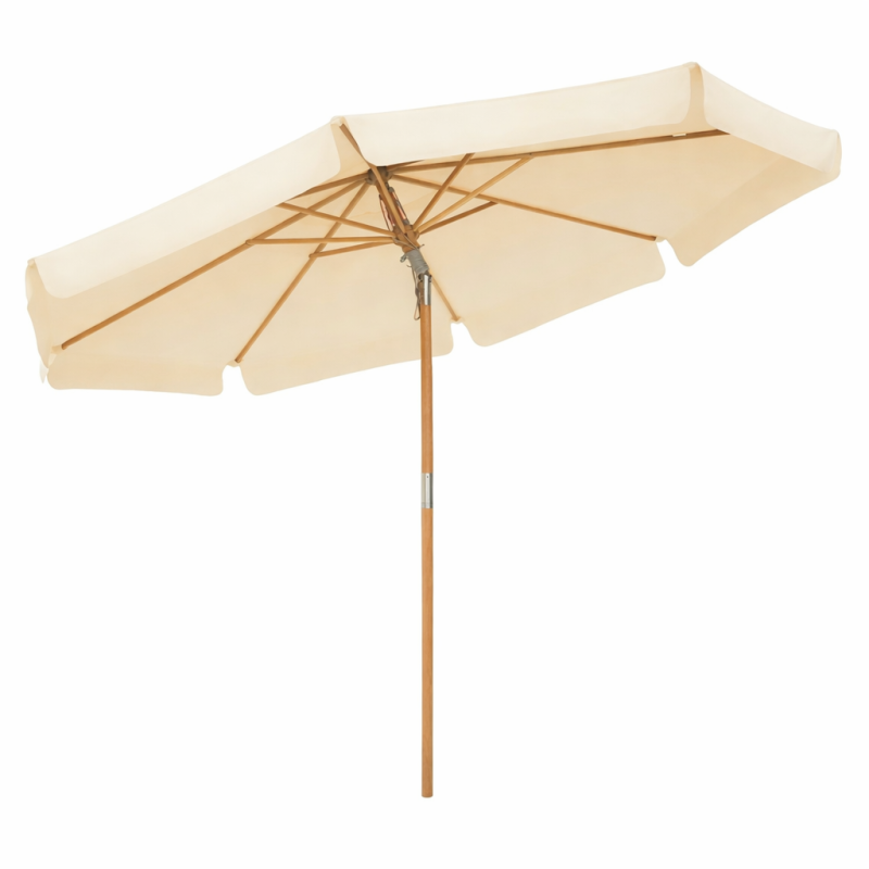 Lauko skėtis su centrine medine koja, smėlinis, skersmuo 300 cm, aukštis 250 cm