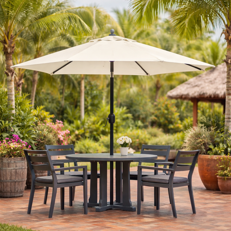 Lauko skėtis su centrine koja ir rankiniu mechanizmu, smėlinis