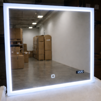 Vonios veidrodis su LED apšvietimu 100x80 cm, reguliuojama šviesa ir laikrodis