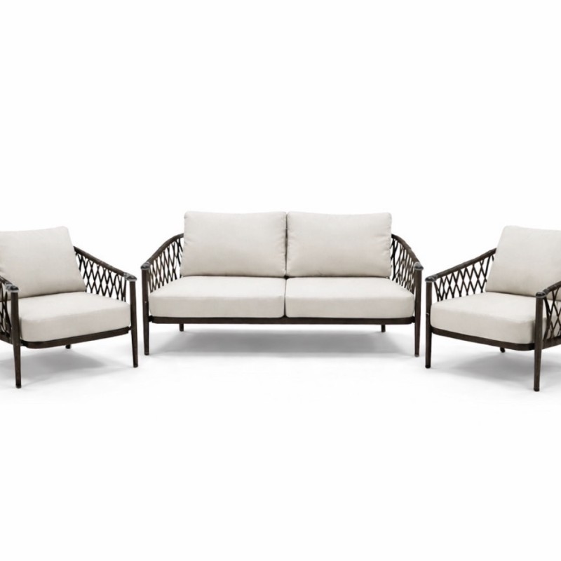 Lauko baldų komplektas sofa ir 2 krėslai su pagalvėlėmis, rataninis, aliuminio rėmas, terasai sodui Lauko baldų komplektas sofa ir 2 krėslai su pagalvėlėmis, rataninis, aliuminio rėmas, terasai sodui
