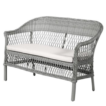 Sodo sofa iš ratano su pagalve 135x66x88 cm, pilka, suoliukas