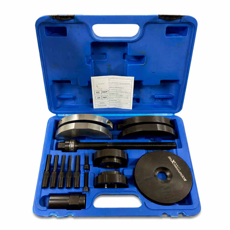 Ratų guolių presavimo įrankis 75 mm rinkinys su adapteriais metalinis komplektas lagamine Ratų guolių presavimo įrankis 75 mm rinkinys su adapteriais metalinis komplektas lagamine