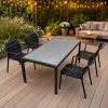 Lauko stalas su kėdėmis 145×75×68 cm, aliuminio rėmas, akmens masės stalviršis, juodos plastikinės kėdės