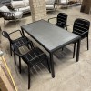 Lauko stalas su kėdėmis 145×75×68 cm, aliuminio rėmas, akmens masės stalviršis, juodos plastikinės kėdės