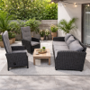Lauko sofa trivietė ratano 196×79×77 cm, juoda su pilkomis pagalvėmis