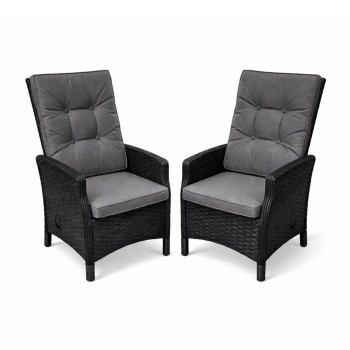 Lauko krėslas atlenkiamas ratano juodas su pilka pagalve 60×70×110 cm