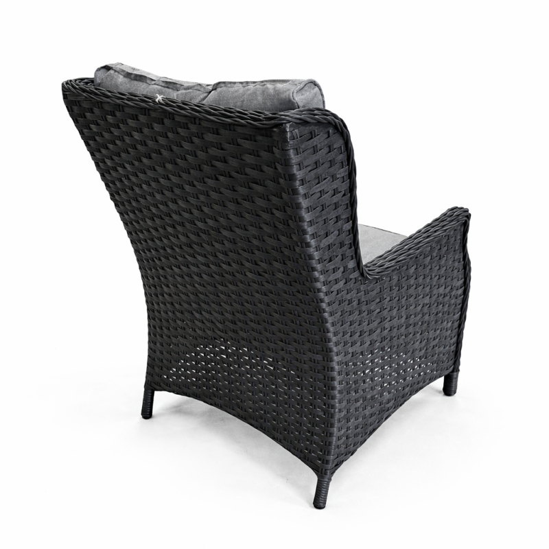 Lauko krėslas ratano juodas su pilkomis pagalvėmis 62×79×98 cm