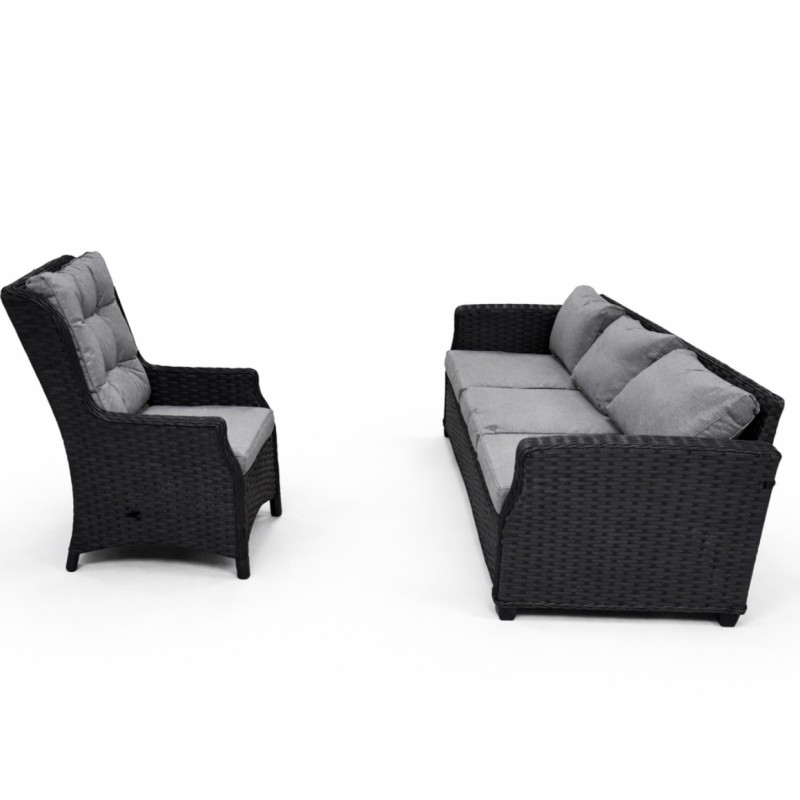 Lauko krėslas ratano juodas su pilkomis pagalvėmis 62×79×98 cm
