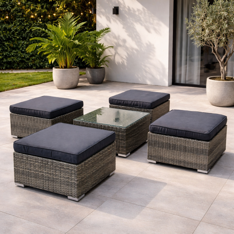 Pintas sodo pufas su pagalve ir stiklu 64x64x32 cm, pilkas