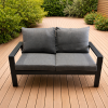 Lauko sofa 2 vietų su pagalvėmis, aliuminio rėmas, pilka/juoda, 120x65 cm