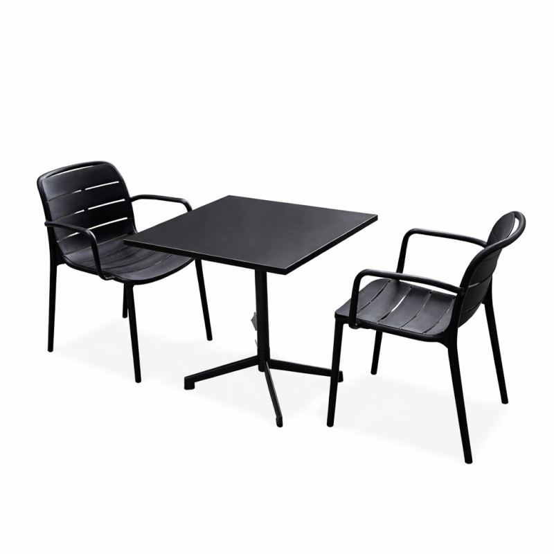 Lauko stalas sulankstomas 60x60 cm, plieninis rėmas, juodas, aukštis 73 cm