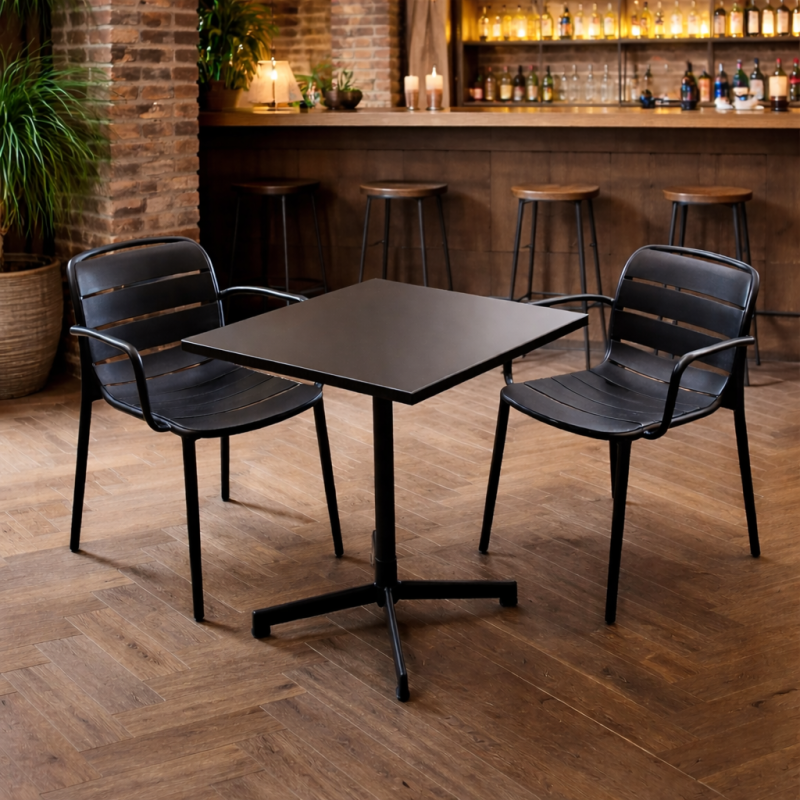 Lauko stalas sulankstomas 60x60 cm, plieninis rėmas, juodas, aukštis 73 cm