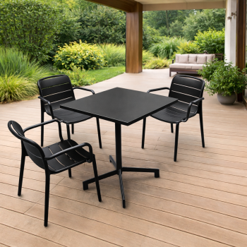 Lauko stalas sulankstomas 60x60 cm, plieninis rėmas, juodas, aukštis 73 cm