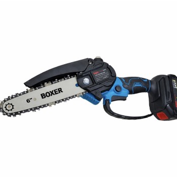 Akumuliatorinis grandininis pjūklas 6" ir 8" (15 cm ir 20 cm) sodo genėjimui su 2 baterijomis 24 V, komplektas su dėže BOXER