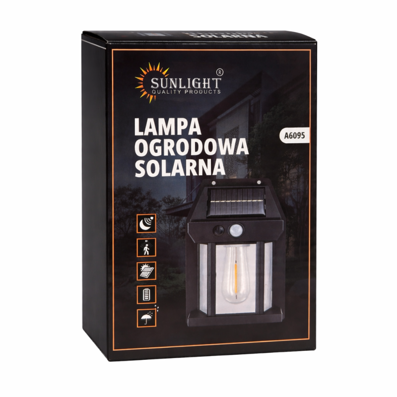 Saulės energijos sodo lempa su judesio davikliu 600 lm, 5.5 V, 1200 mAh, modelis A6095