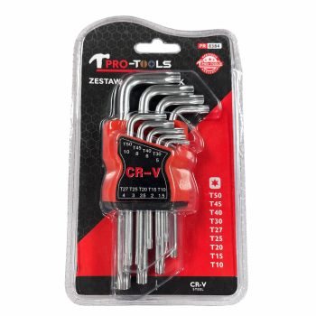 Torx(žvaigždučių) raktų rinkinys 9 vnt. T10–T50 CR-V plienas PRO-TOOLS
