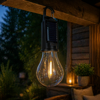 Saulės įkraunama kempingo lemputė su kabliuku SUNLIGHT A6058 – šilta šviesa, 3 apšvietimo režimai, Type-C