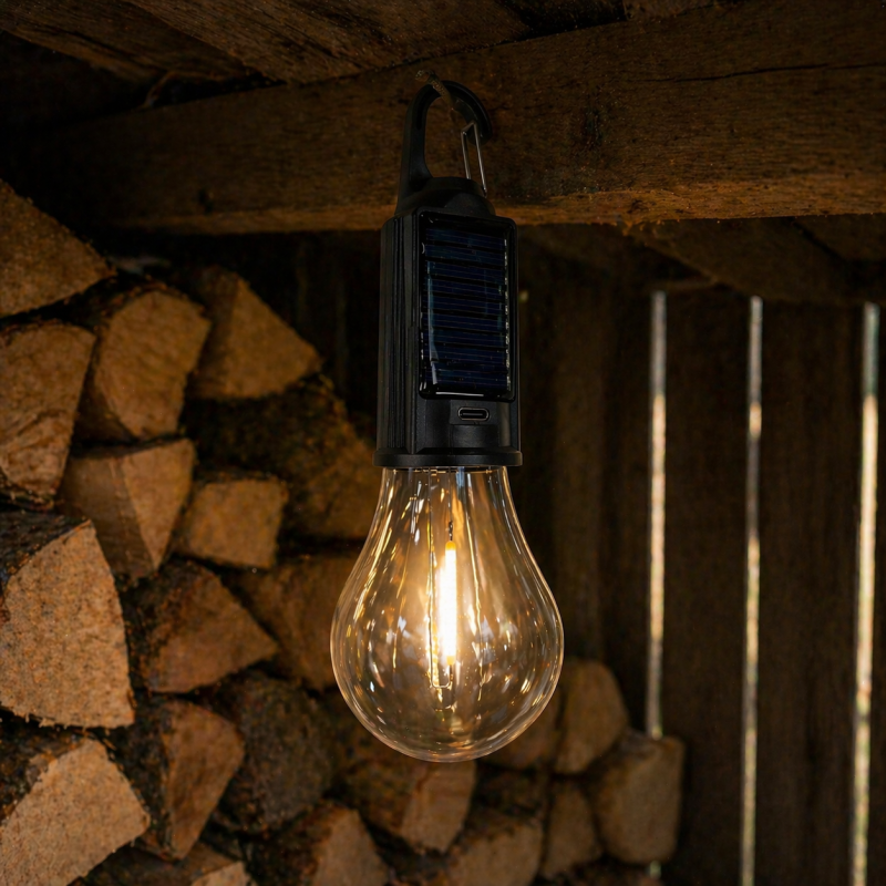 Saulės įkraunama kempingo lemputė su kabliuku SUNLIGHT A6058 – šilta šviesa, 3 apšvietimo režimai, Type-C