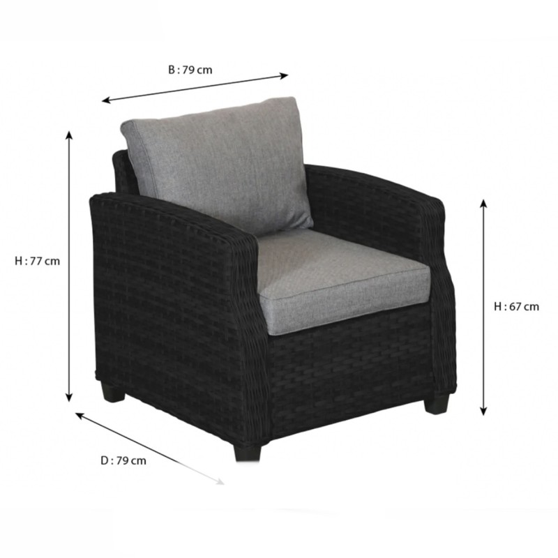 Lauko fotelis pintas juodos spalvos su pilkomis pagalvėmis, aliuminio rėmas