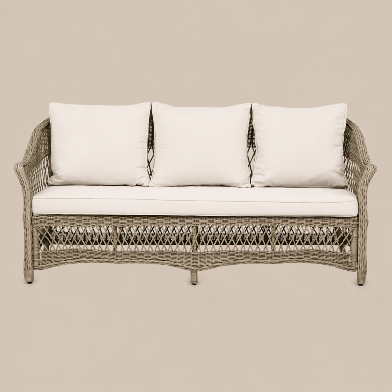 Lauko baldų komplektas 4 dalių šviesiai pilkas su sofa, 2 foteliais ir stalu