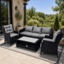 Lauko baldų komplektas pintas juodos spalvos sofa trivietė, foteliai ir kavos staliukas