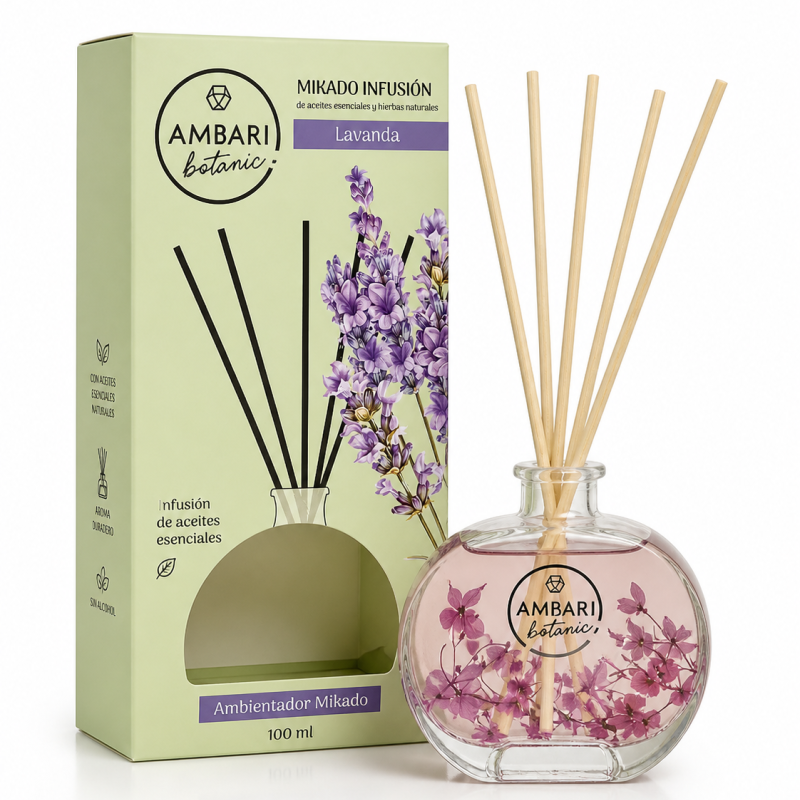 Namų kvapai su lazdelėmis 100 ml, levandų aromatas, Ambar Botanic Namų kvapai su lazdelėmis 100 ml, levandų aromatas, Ambar Botanic