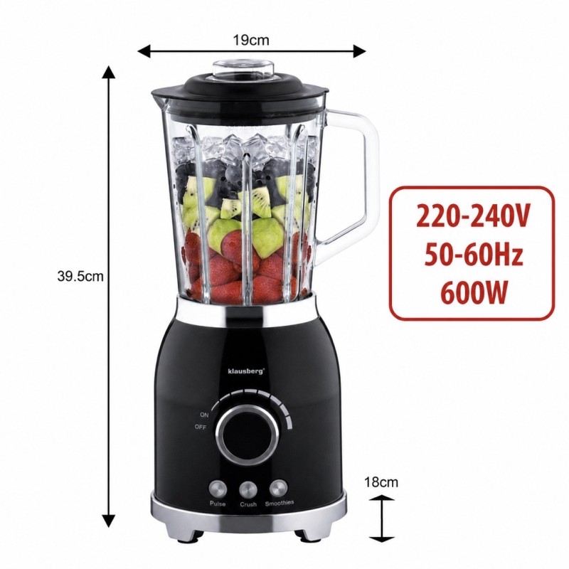 Stacionarus blenderis kokteilinė 1,5 l, 600 W, su stikliniu indu, 8 greičiais, Klausberg KB-9029 Stacionarus blenderis kokteilinė 1,5 l, 600 W, su stikliniu indu, 8 greičiais, Klausberg KB-9029