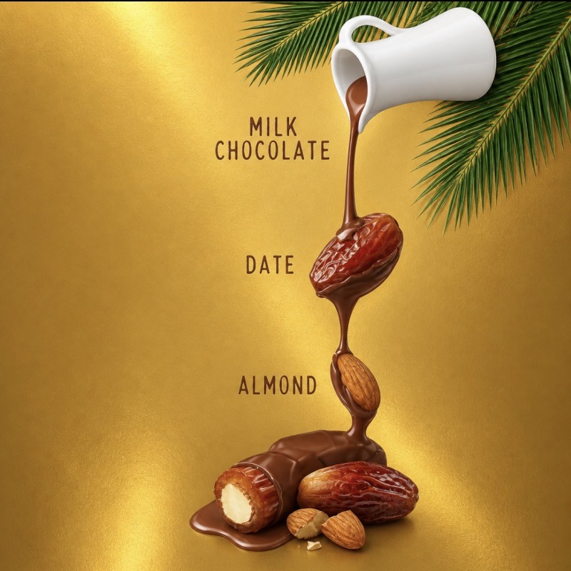 Saldainiai be glitimo su datulėmis, migdolais ir pienišku šokoladu Chocodate, 90 g