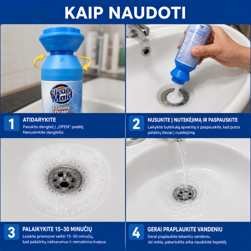 Putojantis kanalizacijos ir nutekėjimo vamzdžių valiklis Clean Maid, 400 ml