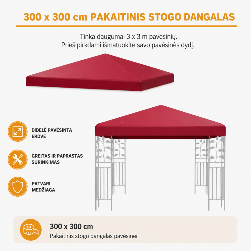 Pavėsinės stogo dangalas 300 x 300 cm pakaitinis uždangalas pavėsinei