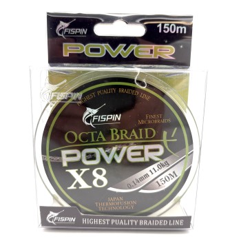 Pintas valas žvejybai FISPIN Octa Braid Power X8 0.14 mm 11.0 kg 150 m pilkos spalvos