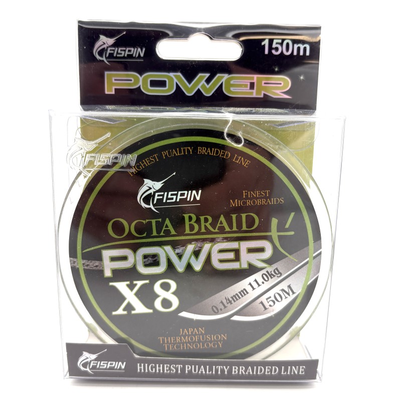 Pintas valas žvejybai FISPIN Octa Braid Power X8 0.14 mm 11.0 kg 150 m pilkos spalvos