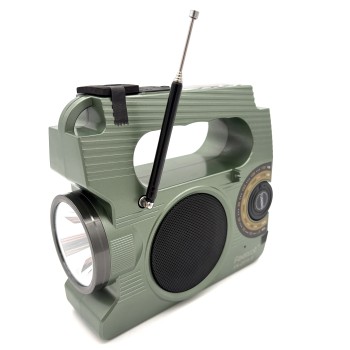 Radijas FX-2519-S Feexot su FM/AM bangomis, saulės baterija, rankiniu generatoriumi ir žibintuvėliu