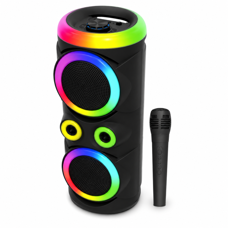 Karaoke kolonėlė MS-2056BT-W su belaidžiu mikrofonu, RGB apšvietimu, FM radiju, USB ir Type-C jungtimi Karaoke kolonėlė MS-2056BT-W su belaidžiu mikrofonu, RGB apšvietimu, FM radiju, USB ir Type-C jungtimi