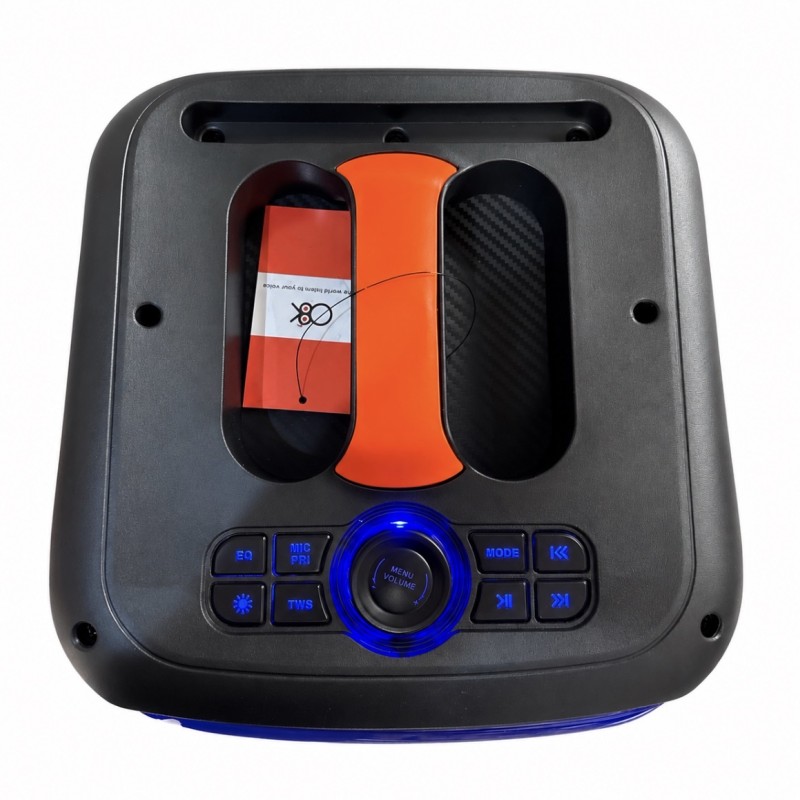 Kolonėlė OK-S812 su stovu, 2 mikrofonais, pulteliu, RGB LED, Bluetooth, USB, AUX, TF kortele ir radiju