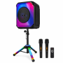 Kolonėlė OK-S812 su stovu, 2 mikrofonais, pulteliu, RGB LED, Bluetooth, USB, AUX, TF kortele ir radiju