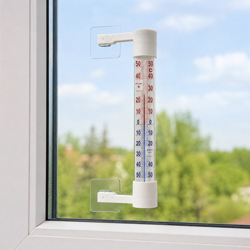 Lauko termometras ant lango, 25 cm, nuo -50 iki +50 °C, su laikikliais Lauko termometras ant lango, 25 cm, nuo -50 iki +50 °C, su laikikliais