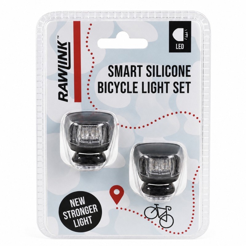 Dviračio žibintų rinkinys Rawlink Smart Silicone, LED, 2 vnt., su baterijomis, apie 4 x 3 x 3 cm