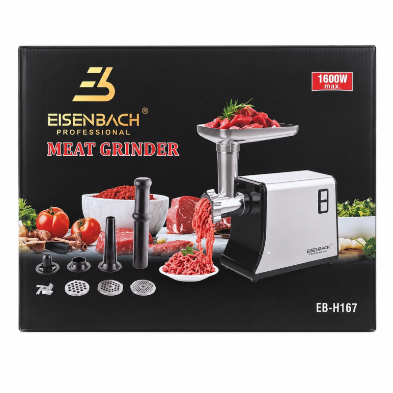 Mėsmalė Eisenbach Professional EB-H167, elektrinė 1600 W, 3 viename, su reverso funkcija Mėsmalė Eisenbach Professional EB-H167, elektrinė 1600 W, 3 viename, su reverso funkcija