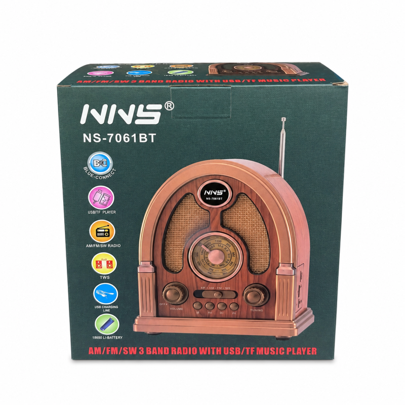 Radijas NNS NS-7061BT retro stiliaus, AM/FM/SW, Bluetooth, USB/TF, 1200 mAh