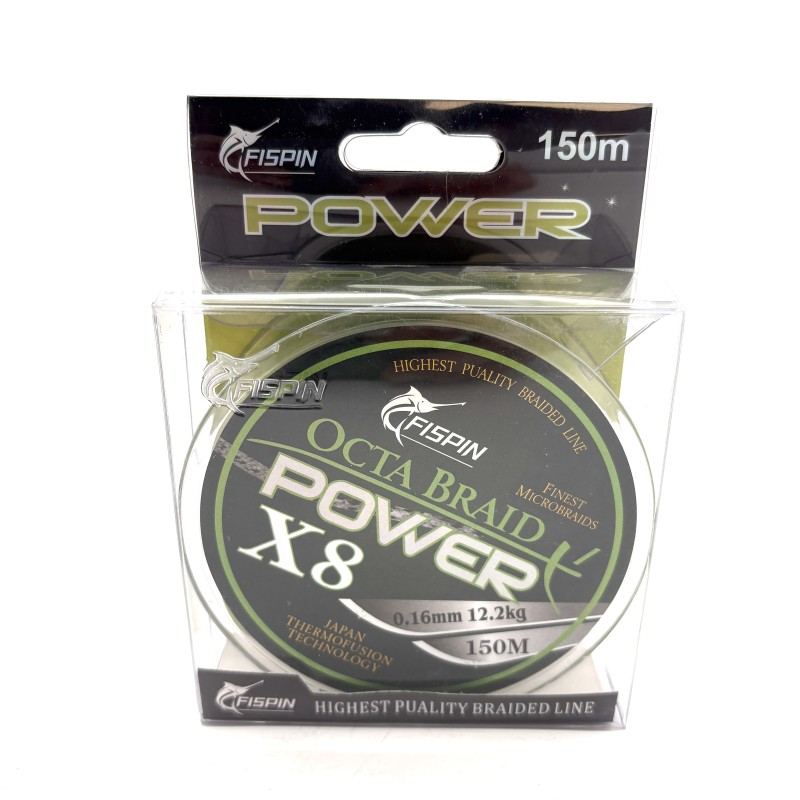 Pintas valas žvejybai FISPIN Octa Braid Power X8 0.16 mm 12.2 kg 150 m žalios spalvos