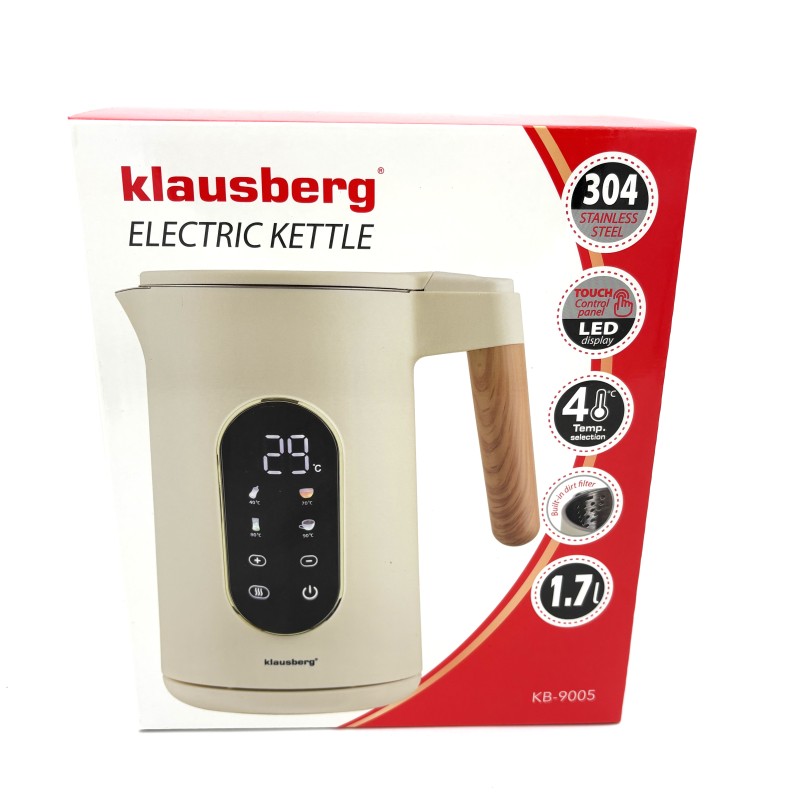 Elektrinis virdulys Klausberg KB-9005, 1.7 l, LED ekranas, 1850–2200 W, 304 nerūdijantis plienas Elektrinis virdulys Klausberg KB-9005, 1.7 l, LED ekranas, 1850–2200 W, 304 nerūdijantis plienas