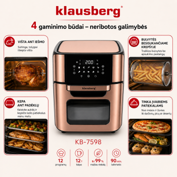 Karšto oro gruzdintuvė Klausberg KB-7598, 12 l, 12 in 1, 90 min. laikmatis Karšto oro gruzdintuvė Klausberg KB-7598, 12 l, 12 in 1, 90 min. laikmatis