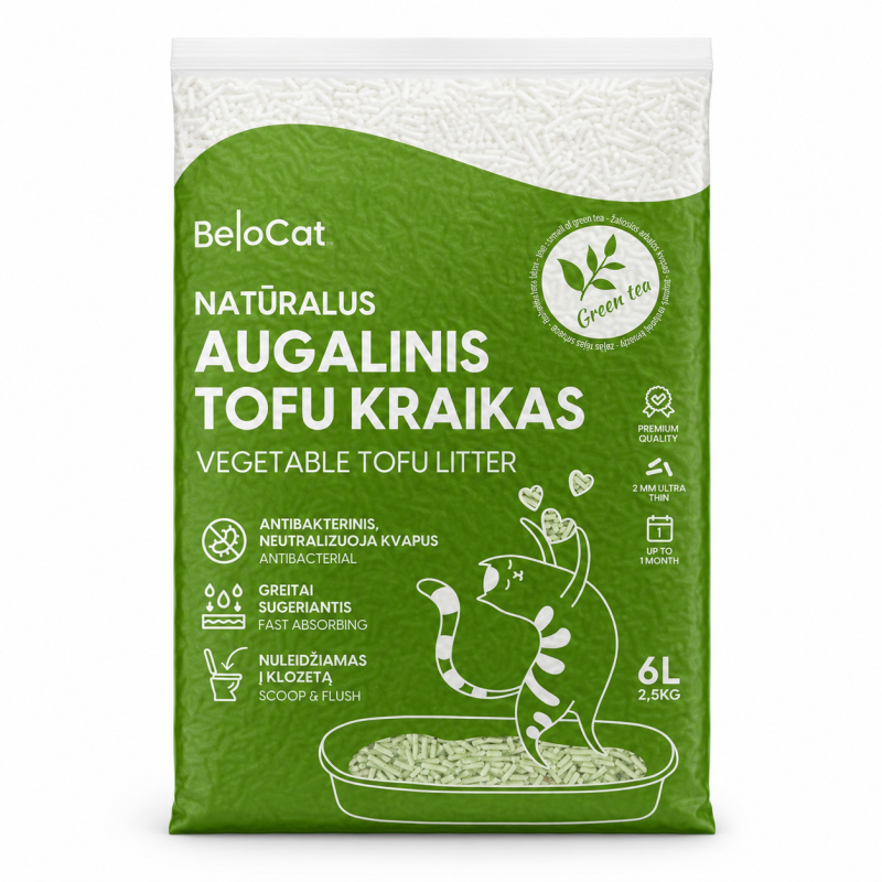 Kačių kraikas BeloCat natūralus augalinis tofu kraikas 6 l, 2,5 kg