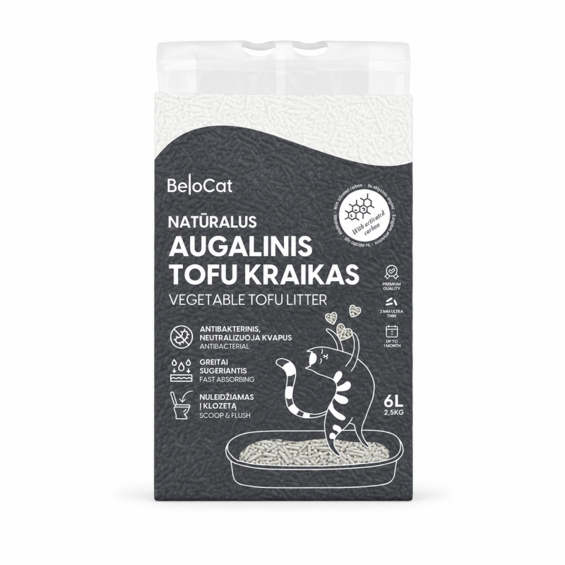 Kačių kraikas BeloCat natūralus augalinis tofu kraikas 6 l, 2,5 kg