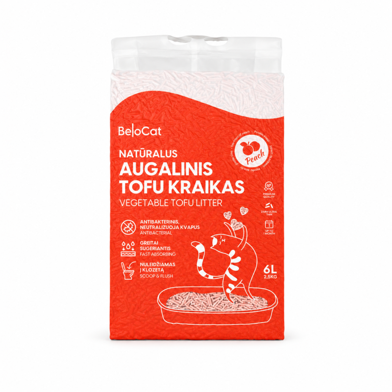 Kačių kraikas BeloCat natūralus augalinis tofu kraikas 6 l, 2,5 kg