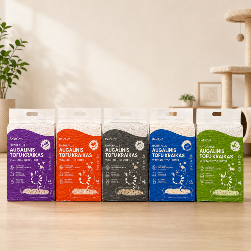 Kačių kraikas BeloCat natūralus augalinis tofu kraikas 6 l, 2,5 kg